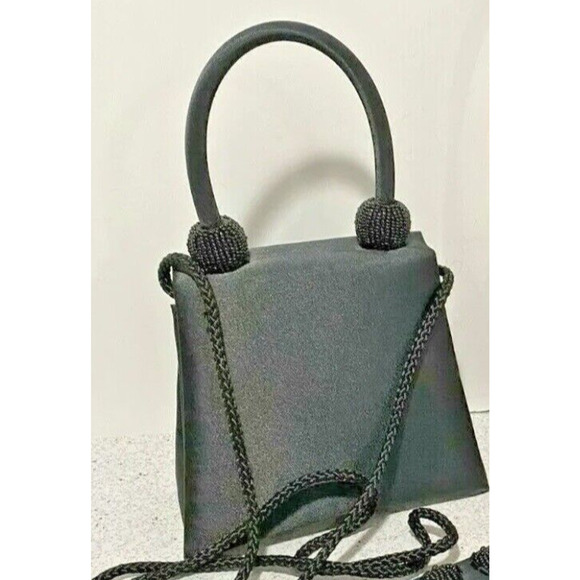 Vintage black satin 2-way evening bag with beaded details top handle shoulderbag - Picture 1 of 4